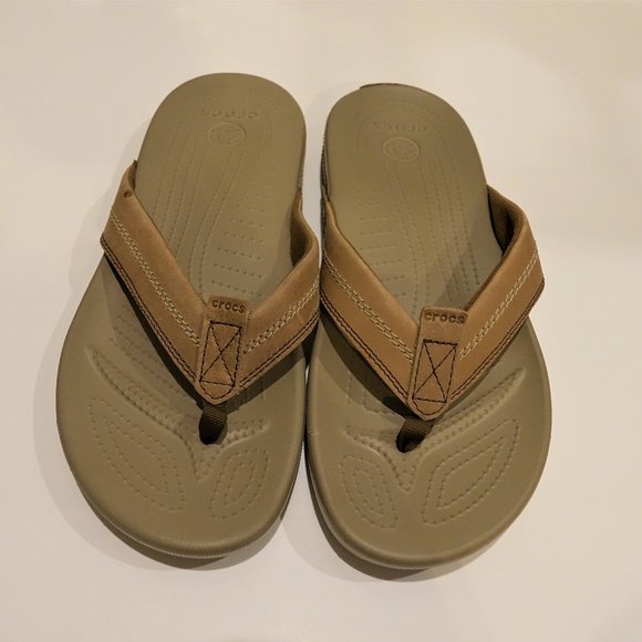 crocs leather flip flops